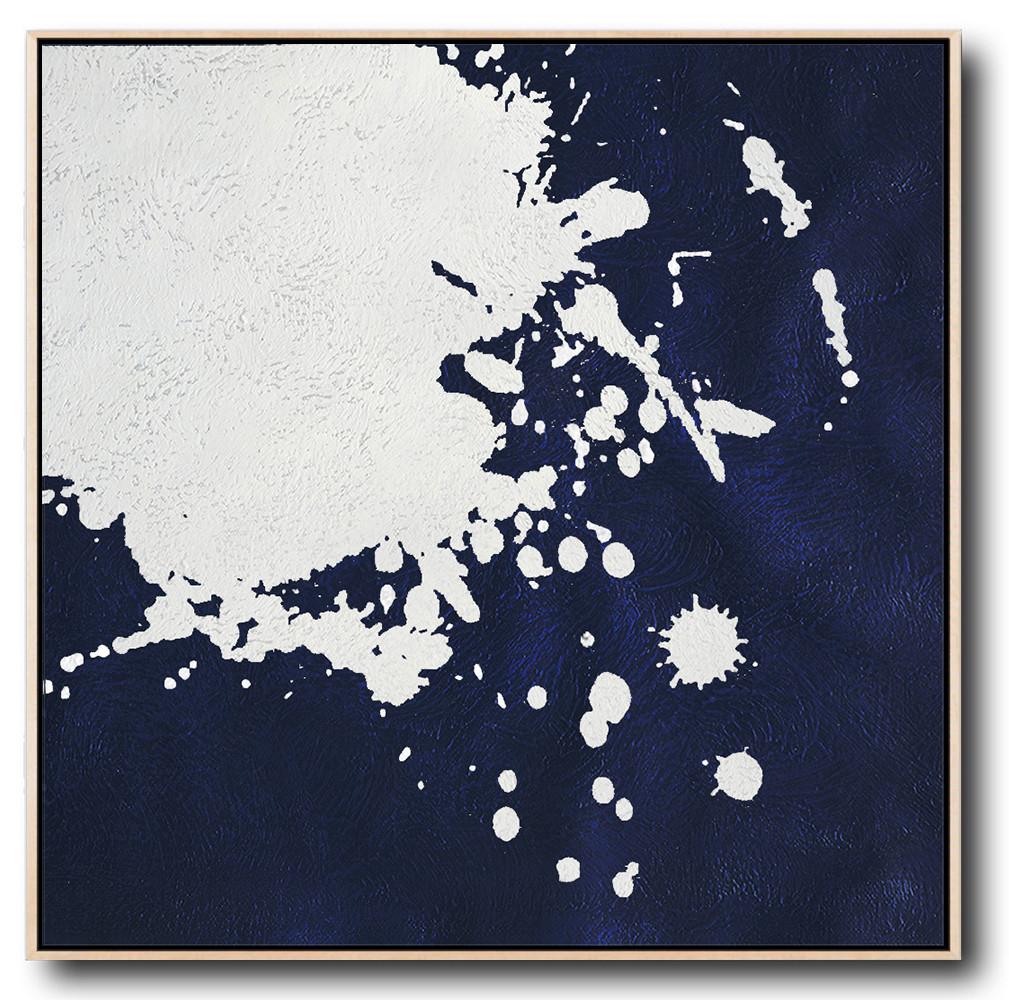 Buy Large Canvas Art Online - Hand Painted Navy Minimalist Painting On Canvas - Abstract Artwork Large